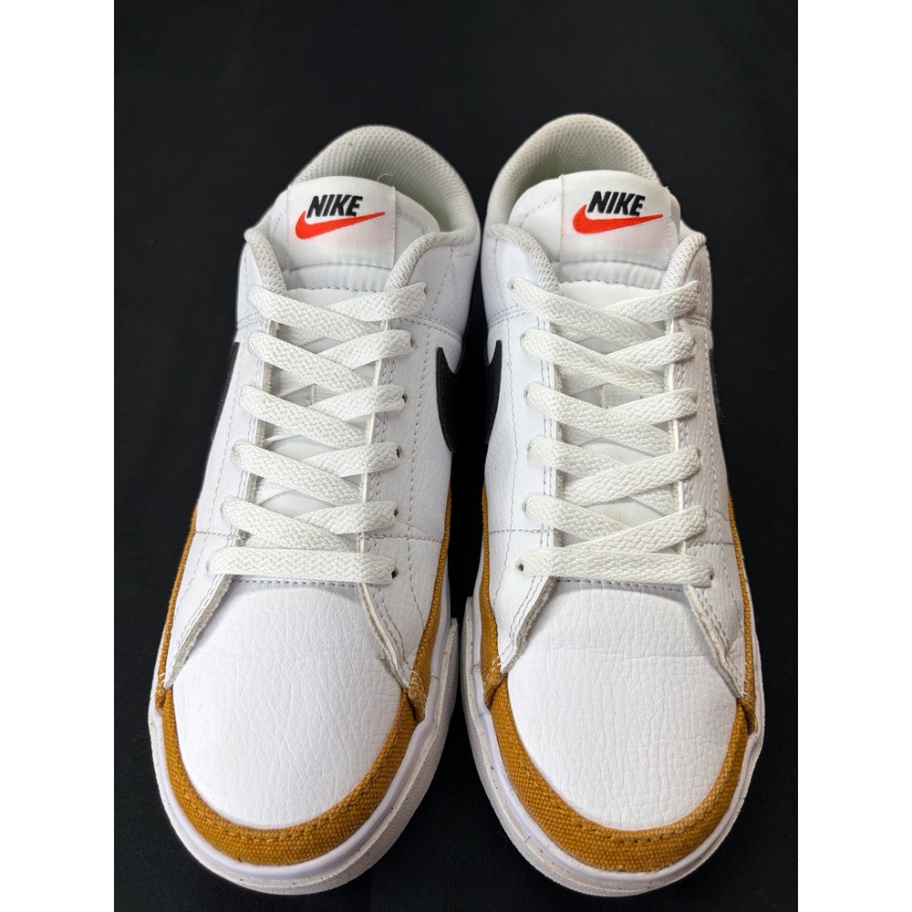 Nike Court Legacy Low White Black Mustard Yellow Canvas Trim Sneakers DH3161-100 - Picture 2 of 16